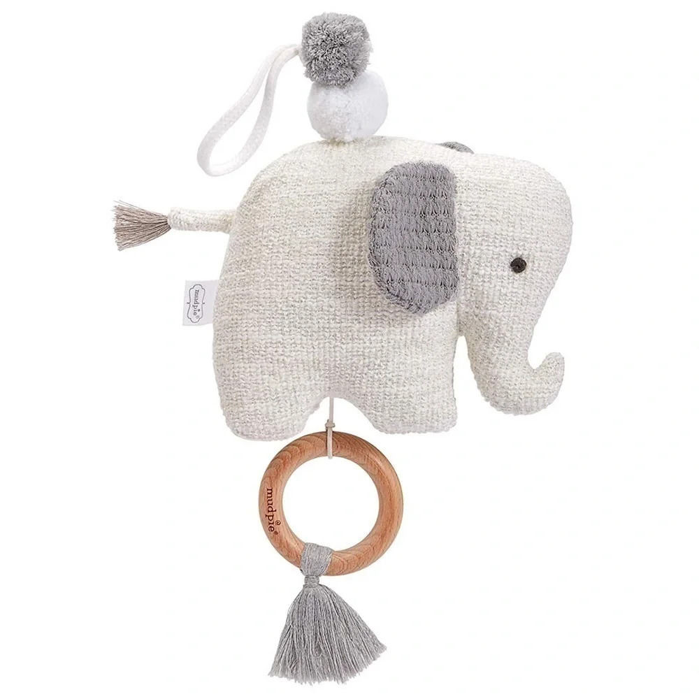 Mud Pie stroller toy musical elephant pull‎ toy gray